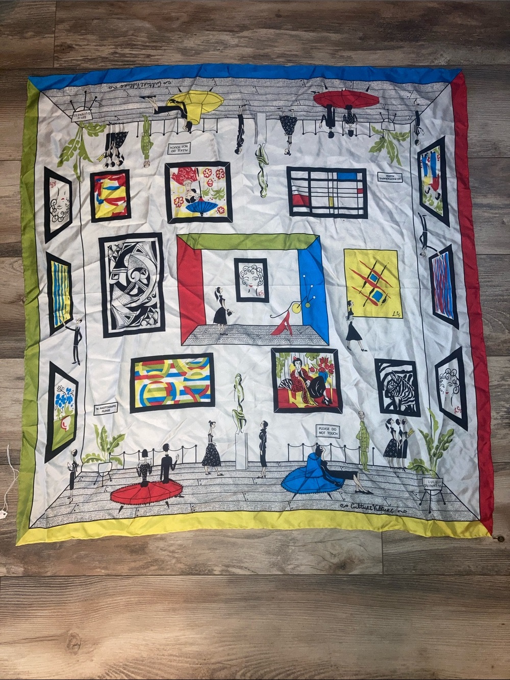 Lulu Guinness "Culture Vulture" 100% silk square scarf VTG